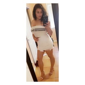 Fashion Nova White Distressed Denim Skirt